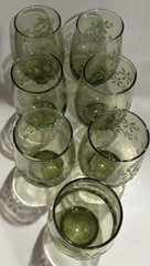 Vintage Libbey Green Mint Bouquet Daisy Pattern Set of 7 Tumblers Glass