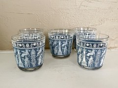 Set of 5 1950s Vintage Jeanette Blue Grecian Glasses Wedgewood Jasperware 3.2”T