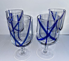 Studio Nova 4 Ahoy Blue Clear With Geometric Design Glasses Water Goblet Set 4
