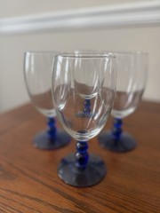 Vintage Libbey «Metropolis» Goblets Glasses W/Cobalt Stacked Ball Stem Set Of 4