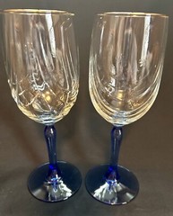 Lenox Lead Crystal Wine Glass Swag Drape Cobalt Blue Stem 22K Gold Rim 8″ H