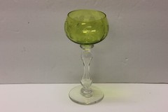 Rare St. Louis Crystal Wineglass, Chartreuse Green Etched Grapes, Leaves, 6-3/4″