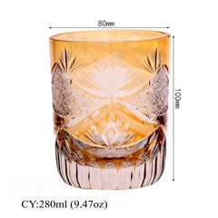 Hand Cut Orange Crystal Glass Whiskey Glass Tumbler Edo Kiriko Drinkware 280ml