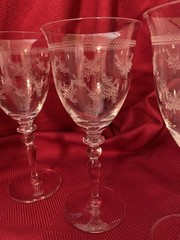 BRYCE 758-7-3/4″ WATER~WINE GOBLETS~GLASSES~FLORAL ETCH~V EXC COND Set 6 RARE