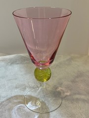 Southern Living Home Tango Color Glass Ball Goblet Water Tea Pink Swirl SOC3
