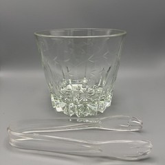 Vintage Crystal Style Ice Bucket Small Etched Glass Starburst Base Barware 5.5″