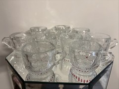 RARE Vintage 50s Tiffin-Franciscan Bullseye Clear Pink Dots Punch Bowl Cups 4