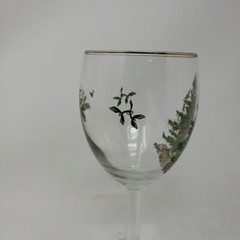 1 Vintage Spode Christmas Tree White Wine Glass Stemmed Gold Rimmed 7.25″ High