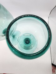 Hand Blown Teal Green Wine Glass Goblets Set of 2 9.5″ Tall Pontil Heavy Artisan