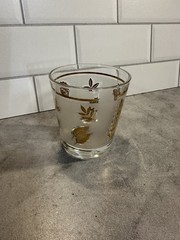 LIBBEY Gold Autumn Leaf Lowball Frosted Glass Replacement MCM 3”dia x 3.25”