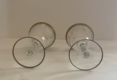 Vtg Wine Glasses W/Gold Trim on Rim & Outline of Base & Lace/Plant Etching Lt 2