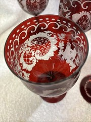 Antique Bohemian EGERMANN Cut to Clear Ruby Red Stemware Wine Glass Goblet Water