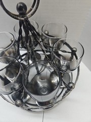 MCM Silver Fade Bar Set 6 Wine Glasses With Metal Caddy