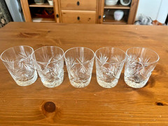 Vintage Hand Cut Crystal Shot Glasses Set of 5 Pinwheel Fan Pattern EUC