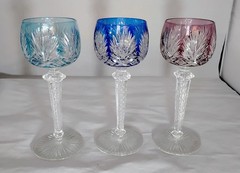 3 Vintage Saint Louis Cut to Clear Crystal Wines Hock Air Twist Stem