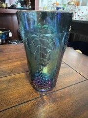 Vintage Indiana Glass Iridescent Blue Carnival Harvest Grape Tumblers