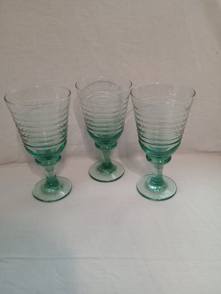 Set Of 3 Vintage Libbey Glass Sirrus Green (Spanish Green) Ribbed Water Goblets