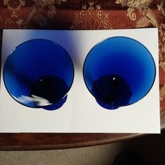 Unmarked Cobalt Blue Glass Margarita Martini/Cocktail Glasses, Set of 2 Stemmed