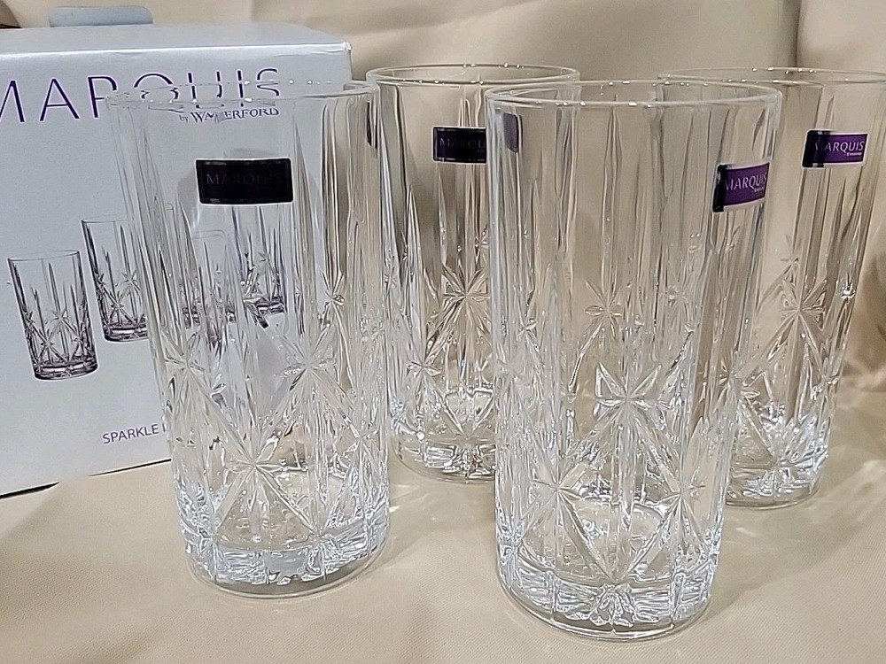 Set of 4 Marquis by Waterford Crystal Sparkle Hiball Glasses Tumblers NIB 6 1/4″