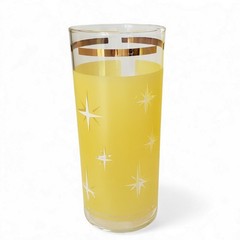 Vintage MCM Atomic Starburst Yellow Highball Glasses Gold Rim Set 4