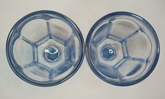 2 x Vintage Fostoria Pastel Pale Blue Wine Glasses Goblets Footed Pedestal