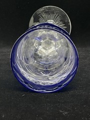 Vintage Bohemian Czech Cut To Clear Deep Blue 7.5” Tall Wine Glass