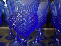 Vintage Cobalt Blue Avon Cameo Goblets Wine Glasses Set of 18