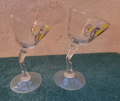 Vintage 1950s Gay Fad Beau Brummell Tipsy Martini Glasses hand painted Set Of 2
