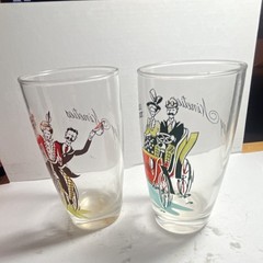 Vintage 1950’s Set Of 2 Glasses “Gay 90’s Gas Buggy” & “Bicycle for two” Unique