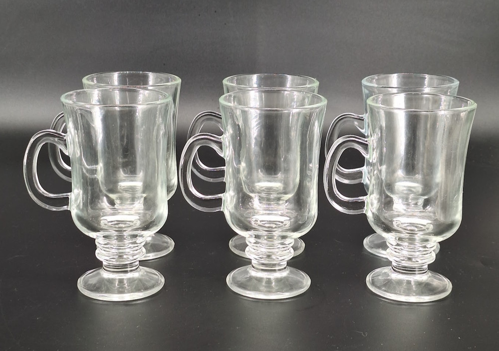 6 Vintage Libbey Irish Clear Drinking Glasses Pedestal Coffee Mugs St Patrick’s