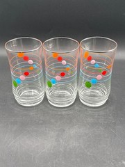 Vintage Set Of 3 Colorful Polka Dot Highball Glasses With Swirl Design – Mid-Cen