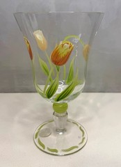 Princess House Cottage Tulip Clear Glass Goblet Hand Painted Floral Romania