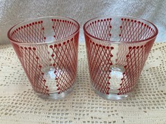 Lot of Two Vintage Red Cross Hatch 3 Inch Rocks Glasses – Good
