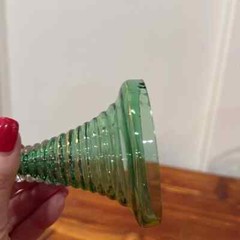 Vintage Bohemian Green Art Glass Gold Detailing Goblets Set of 3