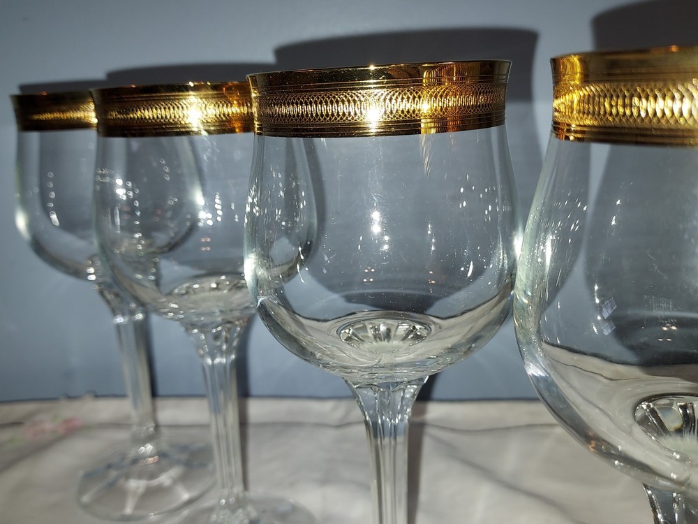 Diana Gold Florence Bohemia Crystal Gold Rim Drinking Wine Glasses Bar Ware 4