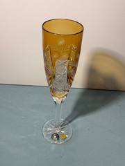 Bohemian Crystan Amber/Yellow Champagne, 9in Tall