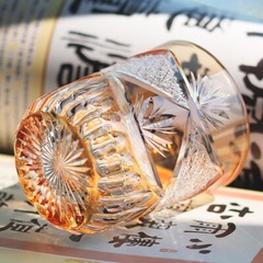 Hand Cut Orange Crystal Glass Whiskey Glass Tumbler Edo Kiriko Drinkware 280ml