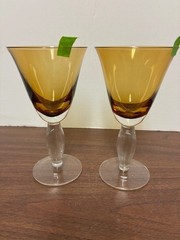 Southern Living Arlington Amber Water Wine Glasses Goblets Handblown 7.75 10 Oz