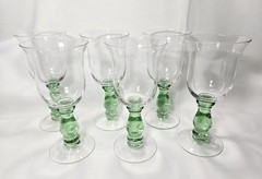 MINT 6 Vtg Lg.Gibson Green Pillar Stem Water/Iced Tea Glasses Hand Blown 7 3/4″