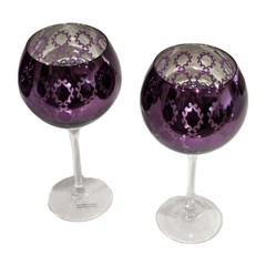 Set of 4 Electroplated Purple Mirror Etched Bubble Wine Goblets Barware 9″ x 3″