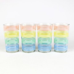 Pastel Striped Bands Tumbler Glasses Set, Vintage MacBeth Evans Petalware 4 1/2″