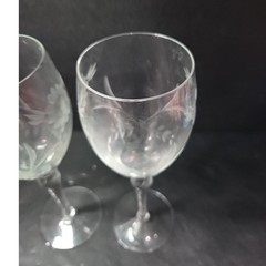 Lenox Style Sunflower Etched Crystal Goblets, Set of 2, Vintage Twisted Stem