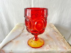 Vintage L.E. Smith Moon & Stars Ruby Red Amberina Goblets Set of 2 UV Glow