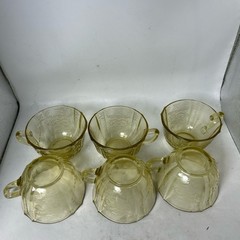 Vintage Amber Yellow Tea Cups Embossed Floral Scroll Pattern Retro Collectible