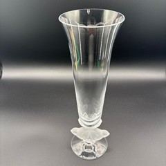 Vintage Crystal Champagne Flute or Vase Frosted Birds Doves Stem ~11.25″