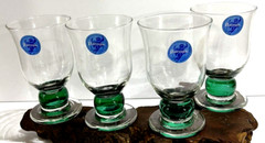 Set of 4 Baroque Glass Water Goblet Teal Ball Clear Bowl Base 5″ Made in England