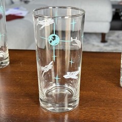 6 VTG Beechcraft Highball Glasses w/ HL Leddy Leather Holders Aviation Theme