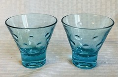 Vtg Hazel Atlas Capri MCM Barware Dot Whiskey Glasses Turquoise Lowball Set Of 2