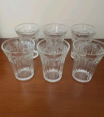 6 Jeannette Glass Clear Iris & Herringbone 8-oz Flat Bottom Tumblers
