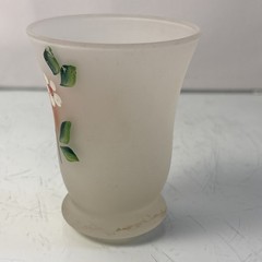 Vintage Milk Glass Tumbler Hand Painted Orange Fruit Juice Glass 3″ Tall